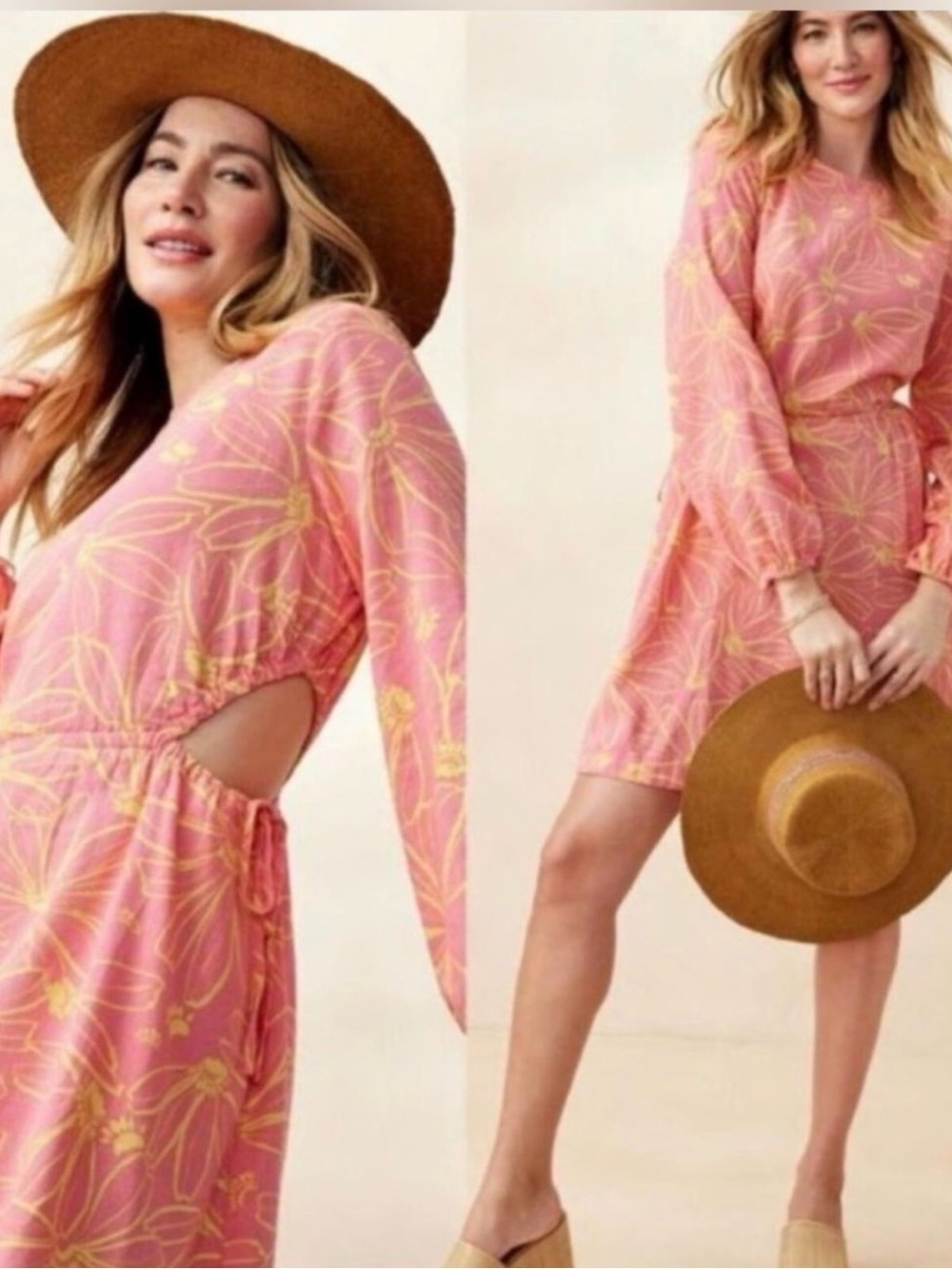 Universal Thread Women’s Pink Floral Cutout Long-Sleeve Dress